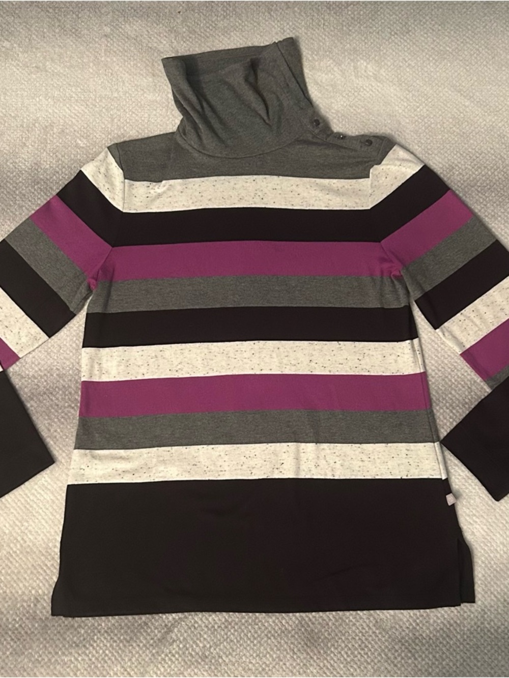 T by Talbots Striped Turtleneck Pullover in Purple, Gray, Black, Cream